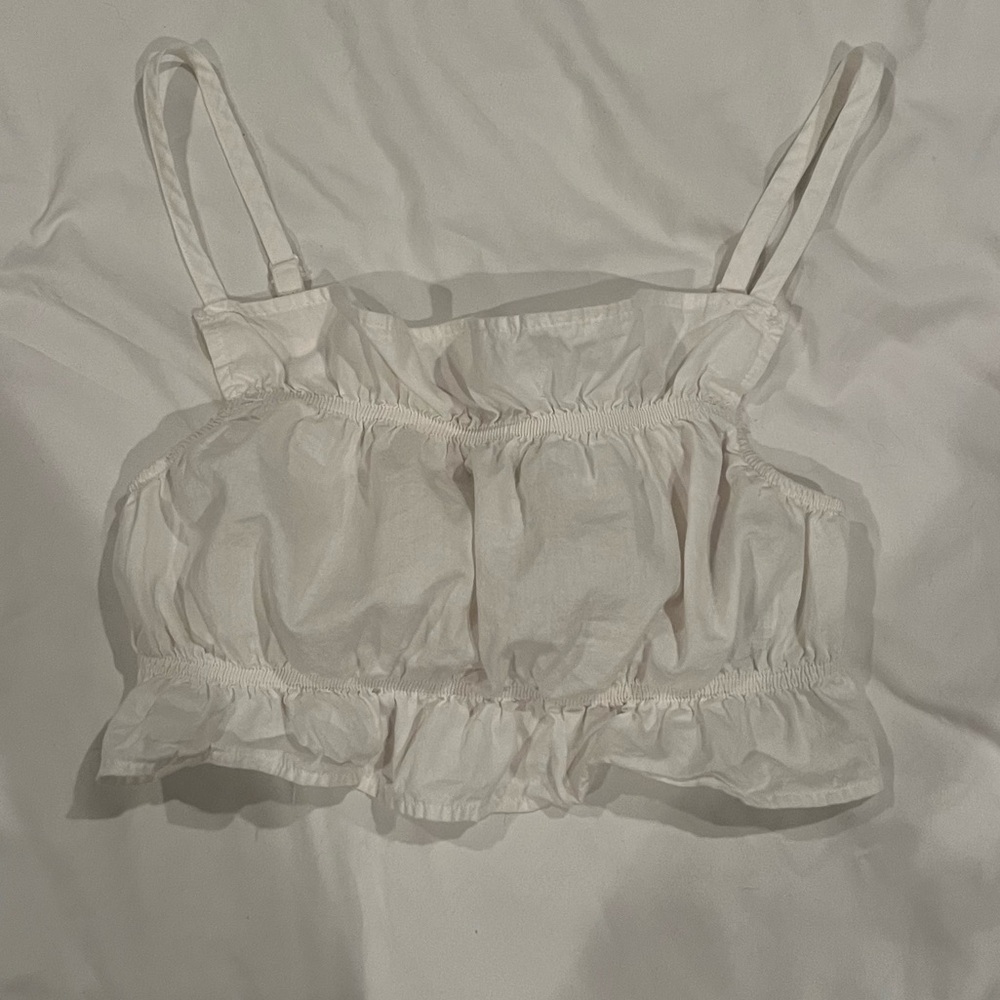 H&M white ruffle crop top tank (xs)